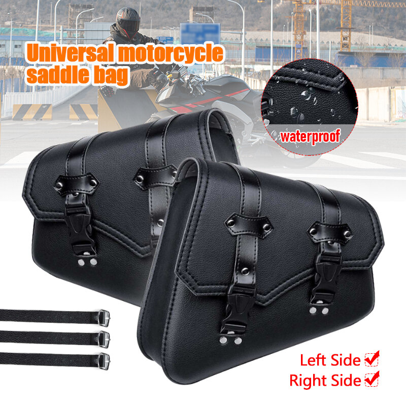 Motorcycle Saddlebags Side Tool Bag Luggage Saddle Bag Pouch Black Universal PU Leather For Honda/Suzuki/Kawasaki/Yamaha
