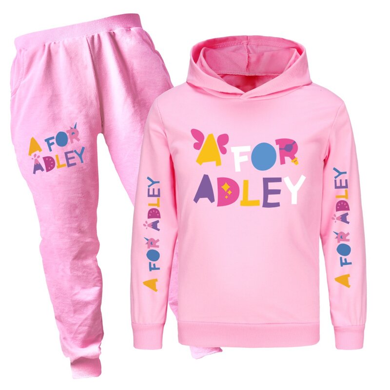 A for Adley-Conjunto de treino infantil, moletons com capuz, calças de corrida, traje esportivo para meninos e meninas adolescentes, conjuntos infantis, 2pcs