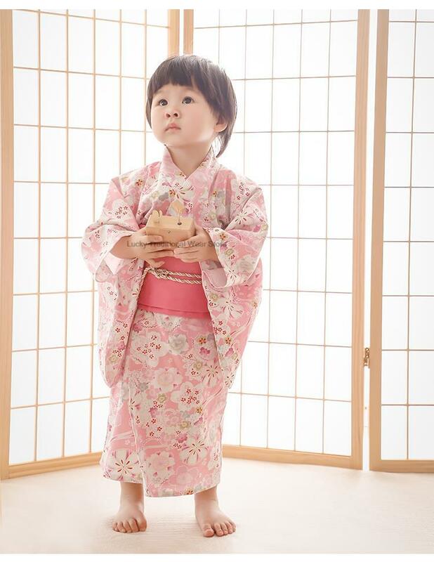 الأطفال كيمونو النمط الياباني التقليدي المطبوعة فستان يوكاتا لفتاة الاطفال القطن تأثيري زي هاوري الملابس النمط الآسيوي