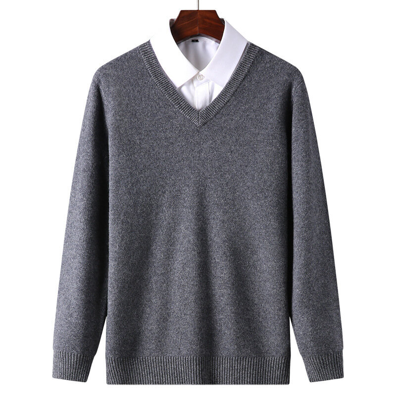 Suéter clásico de mezcla de algodón 2023 para Hombre, Jersey de punto con cuello en V, Jersey informal de trabajo que combina con todo, Otoño e Invierno