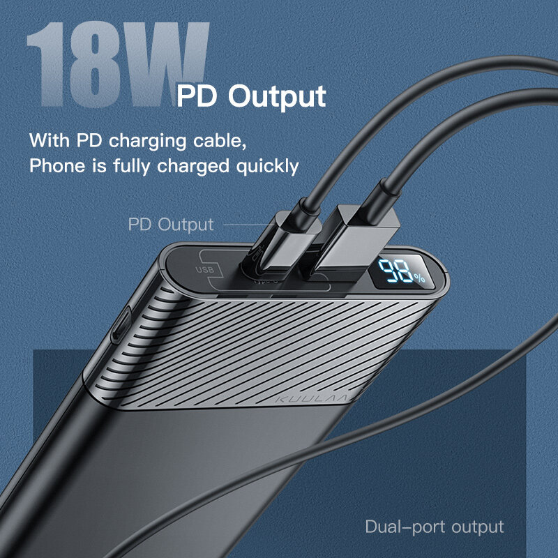 KUULAA Power Bank 10000 mAh QC PD 3.0 PoverBank ricarica rapida PowerBank 10000 mAh caricabatteria esterno USB per iPhone 15 14