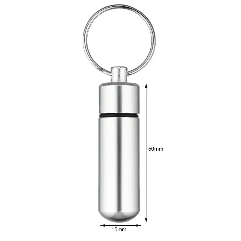 Mini tragbare wasserdichte Aluminium Silber Pillen dose Fall Flasche Cache Drogen halter Behälter mit Schlüssel anhänger Schlüssel halter