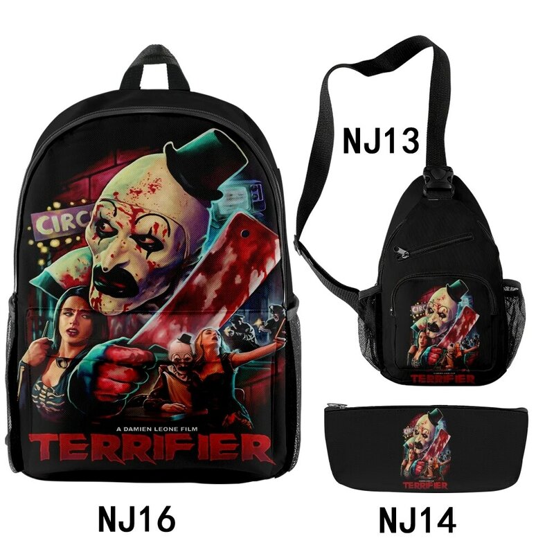 Terrifier Everyday ama mochilas de palhaço Unique Zipper Daypack, bolsa de viagem para adultos e crianças, mochilas escolares clássicas, 3 pcs set