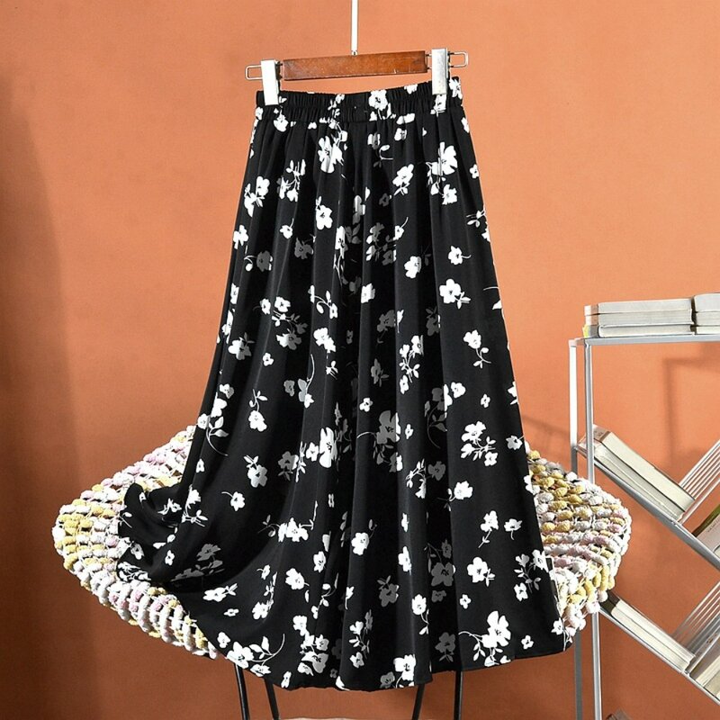 Nighpha-faldas plisadas de gasa con estampado Floral para mujer, faldas informales de cintura alta elástica, Estilo Vintage, 2022