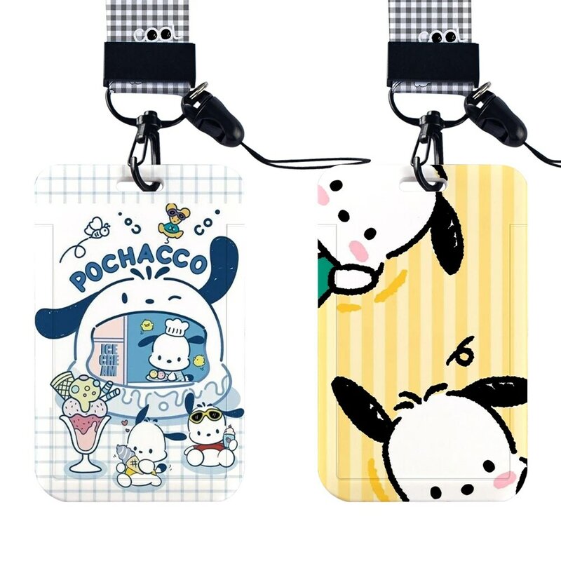 W Pochacco Foto Manga ID Card Keychain Strap, Titular do cartão do cão bonito, Titular chave refeição