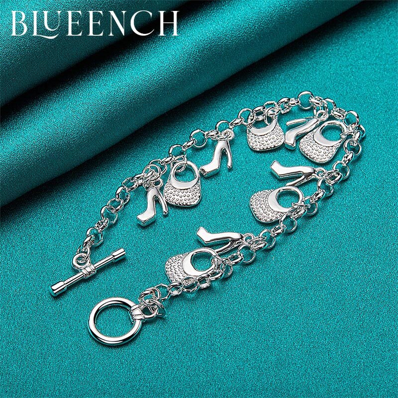 Blueench 925 prata esterlina borboleta lidar com saco pingente ot fivela pulseira senhoras casamento noivado moda jóias