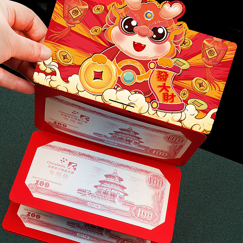 Красные складные конверты, милые китайские новогодние пакеты с изображением дракона красного цвета, новинка 2024, пакеты с изображением дракона красного, праздничные аксессуары на весну
