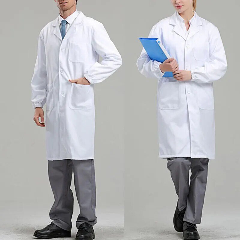 Unisex Long Sleeve White Lab Coat Medical Nurse Doctor Uniform Tunic Blouse Allow Customization of Logol
