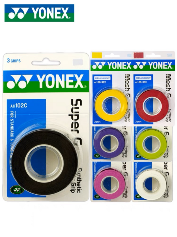 YONEX-Raquette de tennis et de badminton avec colle à la main, anti-alde professionnelle, poignée collante, AC102 ACIMPORT EX 102C, 3 poignées/paquet