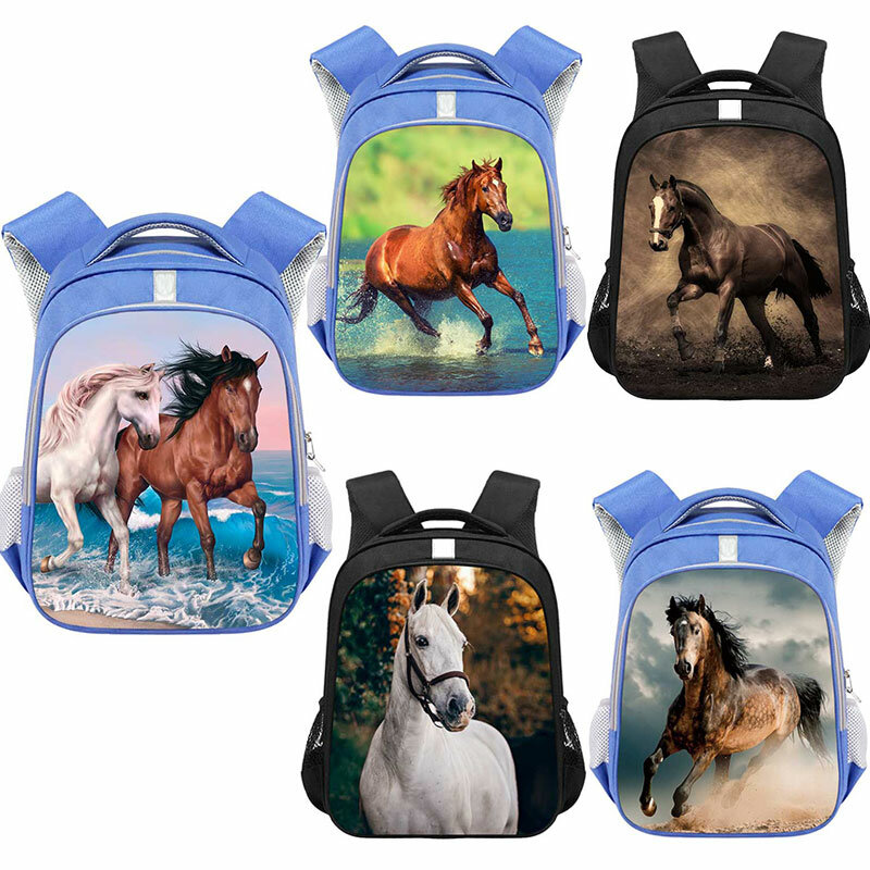 Детский Школьный рюкзак для мальчиков и девочек, классные ранцы с принтом лошадей войны для подростков, подарок для детей