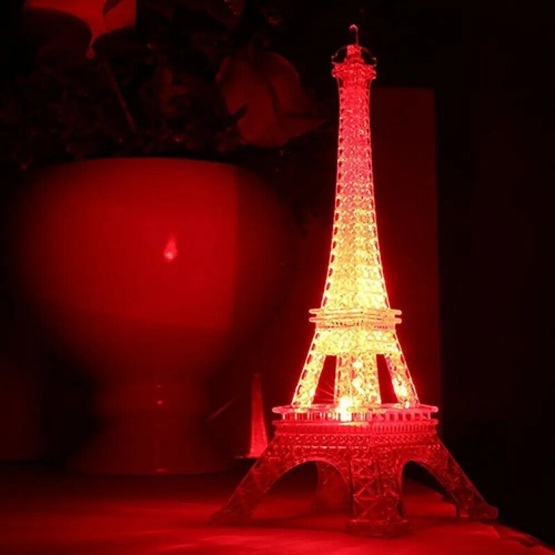 Luz Nocturna colorida decorativa de la Torre Eiffel, lámpara de botón, regalo de cumpleaños