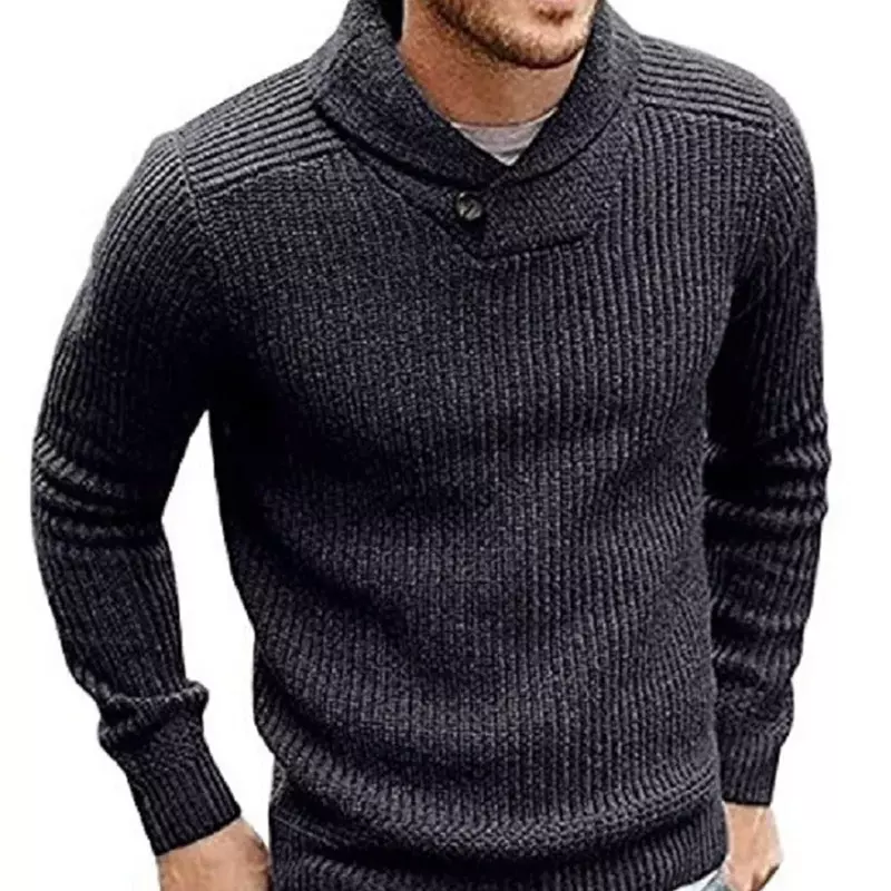 Men's Autumn And Winter Lapel Neck Thick Solid Color Fashion Soft Knit Botton Pullover Sweater Clothes Men Knitwear Tops For Men