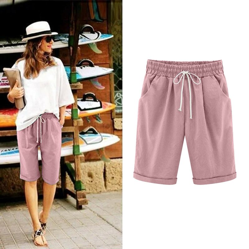 Damen Sommer lässige Baumwolle Plus Size Shorts einfarbig lose elastische Taillen tasche Fünf-Punkt-Pyjama für Damen Shorts