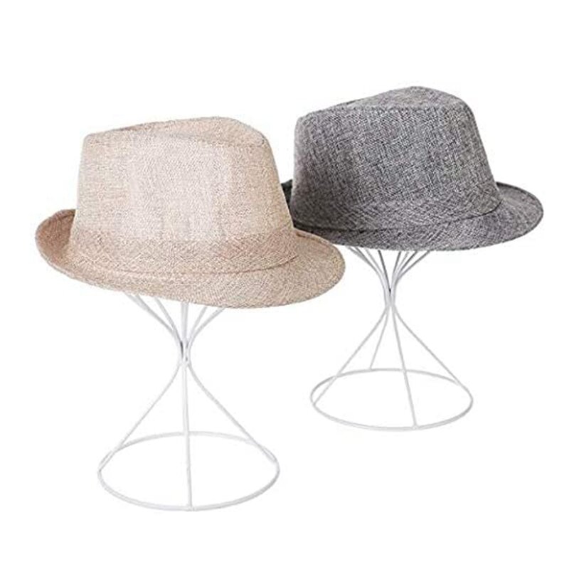 2ชิ้นหมวกโลหะที่ทันสมัยทนทานทนทานหมวกแร็คหมวกเหล็กที่วางวิกผมที่วางหมวกแสดงหมวกชั้นวางหมวก (สีขาว)