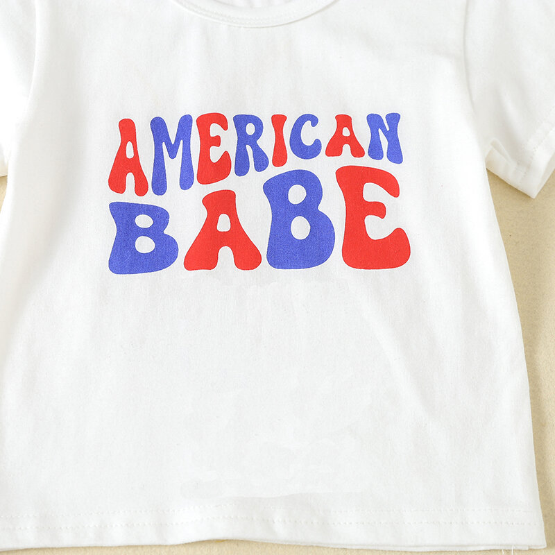 2024-04-05 lioraitiin Toddler Boy 4th of July Outfit Letter Short Sleeve T-Shirt with Contrast Color Shorts Independence Day