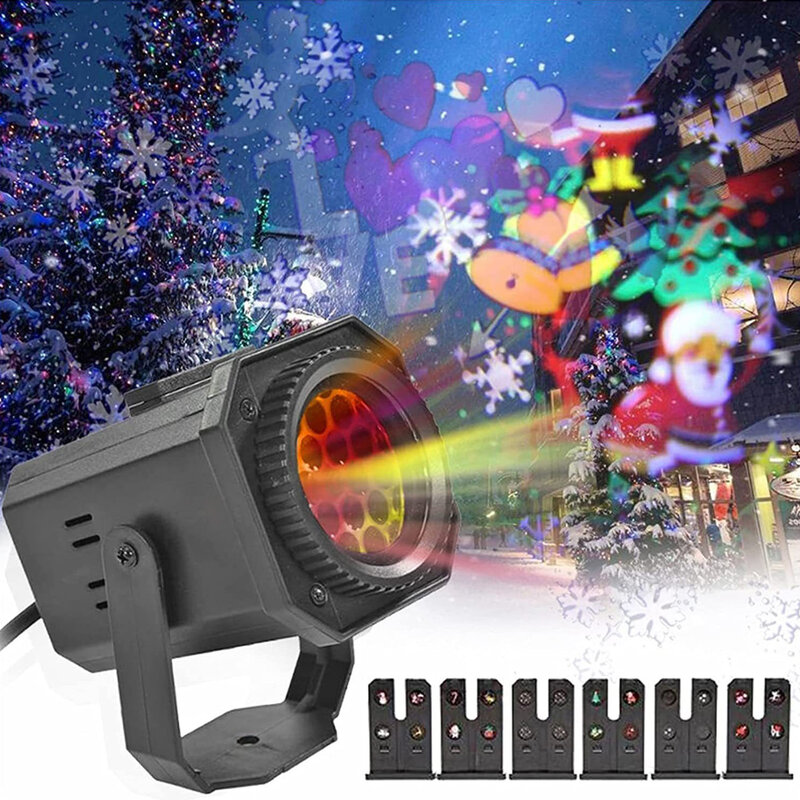 Christmas Lights Projector Atmosphere Light 6 Patterns Projection Lights Christmas Decor for Home Party Festival