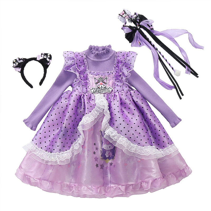Платье для девочек Sanrios Anime 2024 Kuromi Y2K День Рождения вечерние демисезонное детское платье Kawaii Lolita платье принцессы
