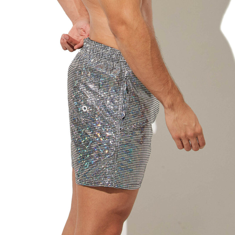 150g Mens Summer Beach Shorts Plus Size Glittering Swimming Boxer Underpants 100% Polyester Solid Plaid String Board Short