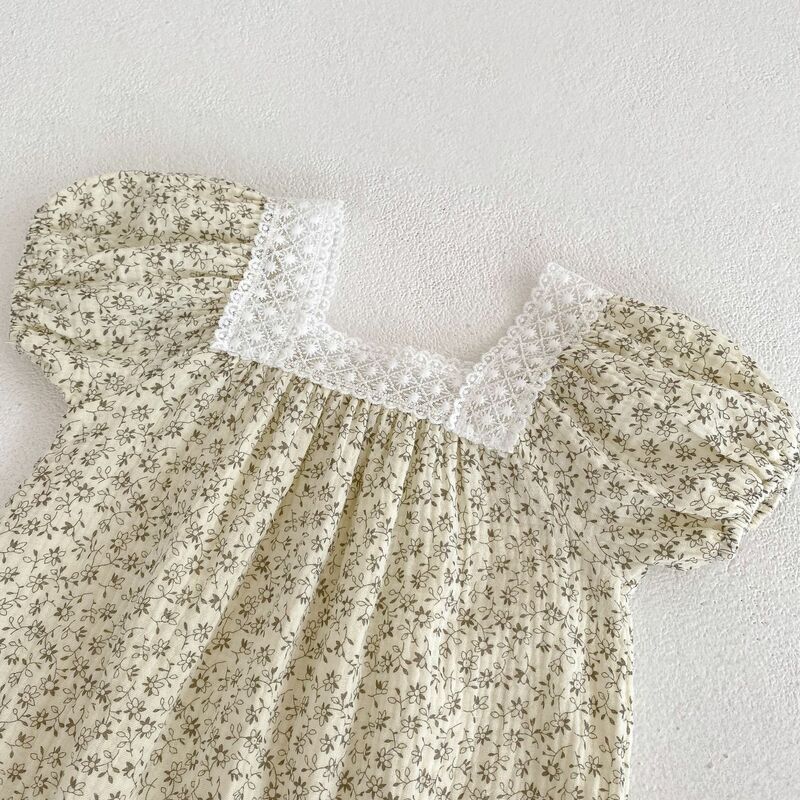 Outwear Romper Kids Baby Girls Summer Short Sleeve Floral Lace Patchwork Outdoor Clothing Jumpsuits Infant Newborn Cotton