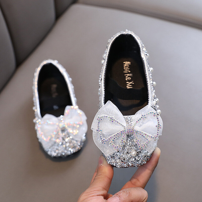 AINYFU Весенняя детская кружевная обувь принцессы для девочек цветные блестки кожаная обувь новые детские свадебные туфли на мягкой подошве H807