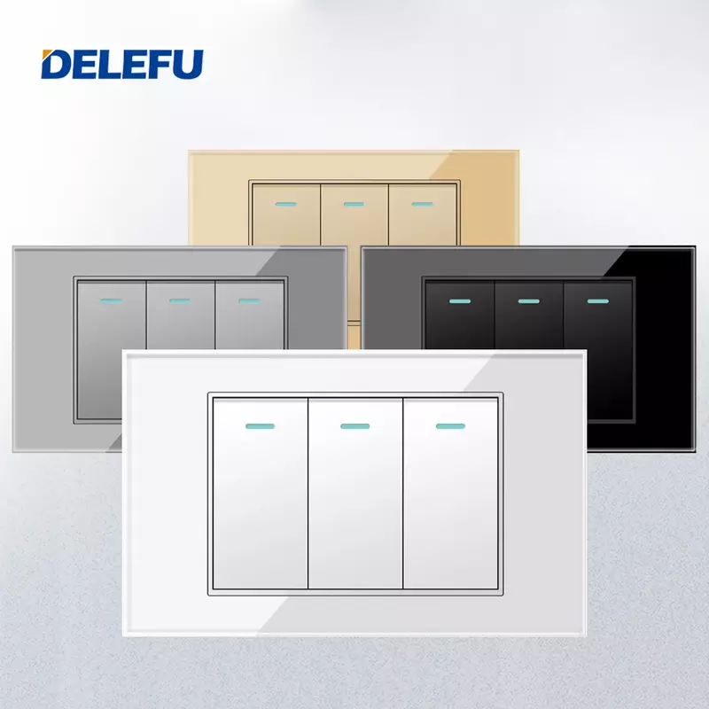 Выключатель из закаленного стекла DELEFU, 3 розетки, 10 А 20 А, белый, серый, золотой, черный, разные цвета на выбор