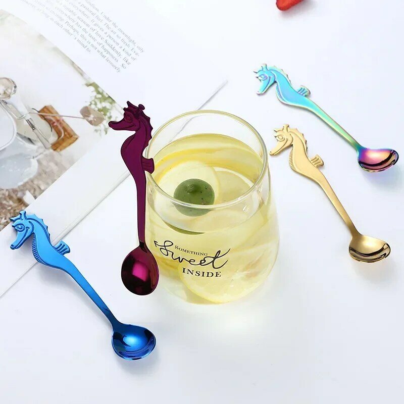 Camping Durable Fruit Spoon European Style Coffee Spoon Sea Horse Shape Polished Parties Events Dessert Spoon