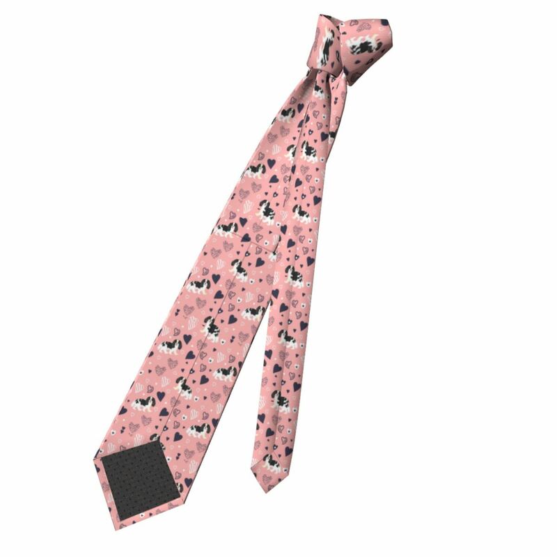 Fashion Love Black And White Cavalier King Charles Spaniel Necktie Men Customized Silk Pink Pet Dog Lovers Office Ties