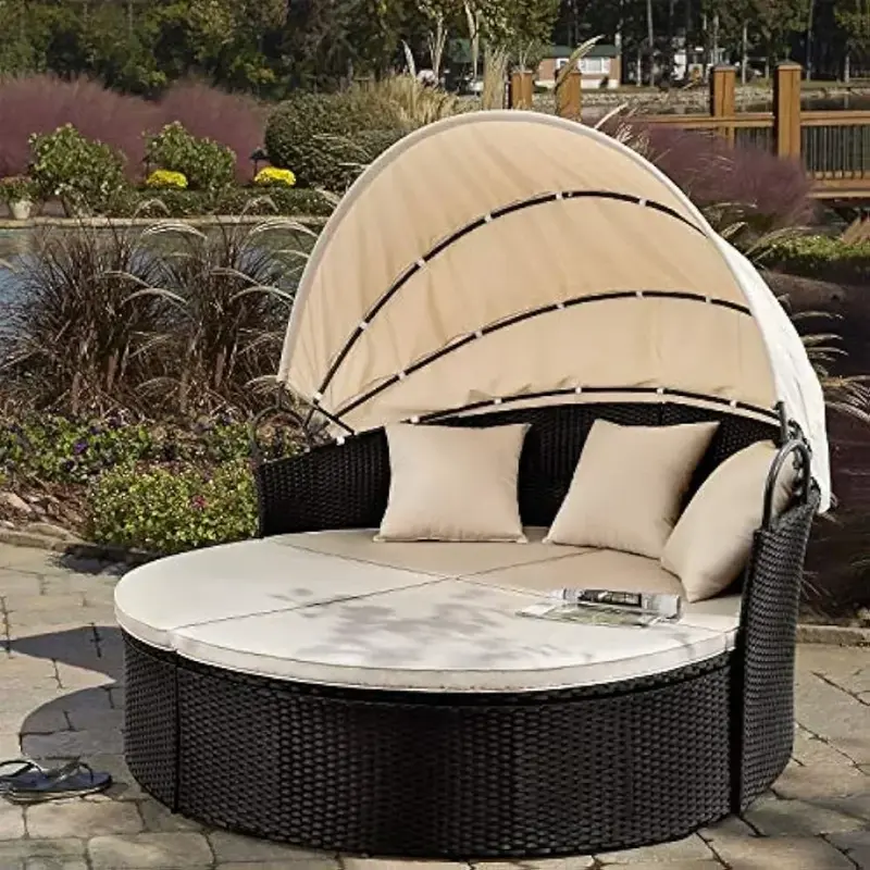 Outdoor Round Garden Sofas Canopy Wicker Rattan Separated Seating Sectional Sofa for Patio Lawn Garden Sofas