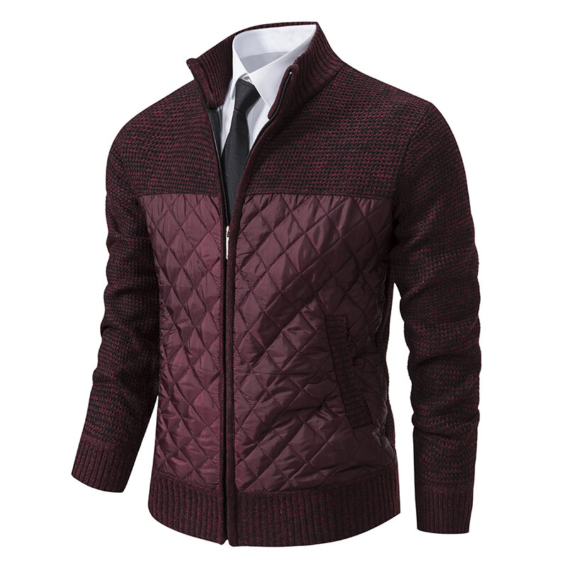 Осенне-зимний мужской свитер, кардиган в стиле пэчворк, модный свитер с воротником-стойкой, мужской тонкий кардиган, трикотажная верхняя одежда для мужчин