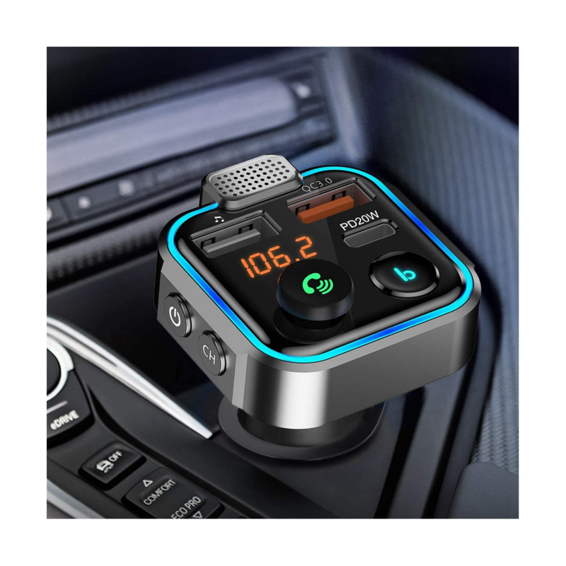 อะแดปเตอร์ชาร์จไฟในรถยนต์ตัวส่งสัญญาณ FM เสียงเร็ว USB อะแดปเตอร์รองรับไฟพื้นหลัง LED ขนาด42W + ไฟแบล็คไลท์สำหรับโทรไร้สาย QC3.0