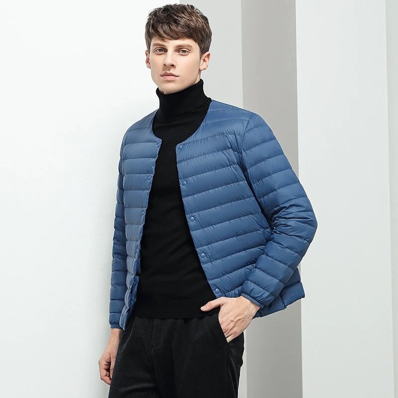 Men's lined duck jacket  O-neck variable V-neck 2024 new style Men's autumn and winter warm collarless ultra-light down jacke