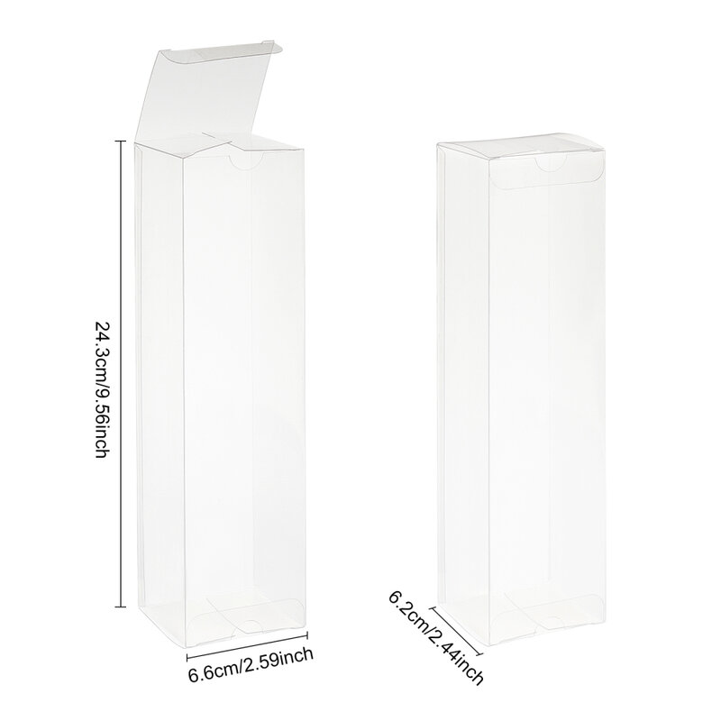 접이식 투명 직사각형 PVC 상자, 24x6x6cm, 결혼식 파티용 선물 포장 케이스, 보석 디스플레이, 10 개