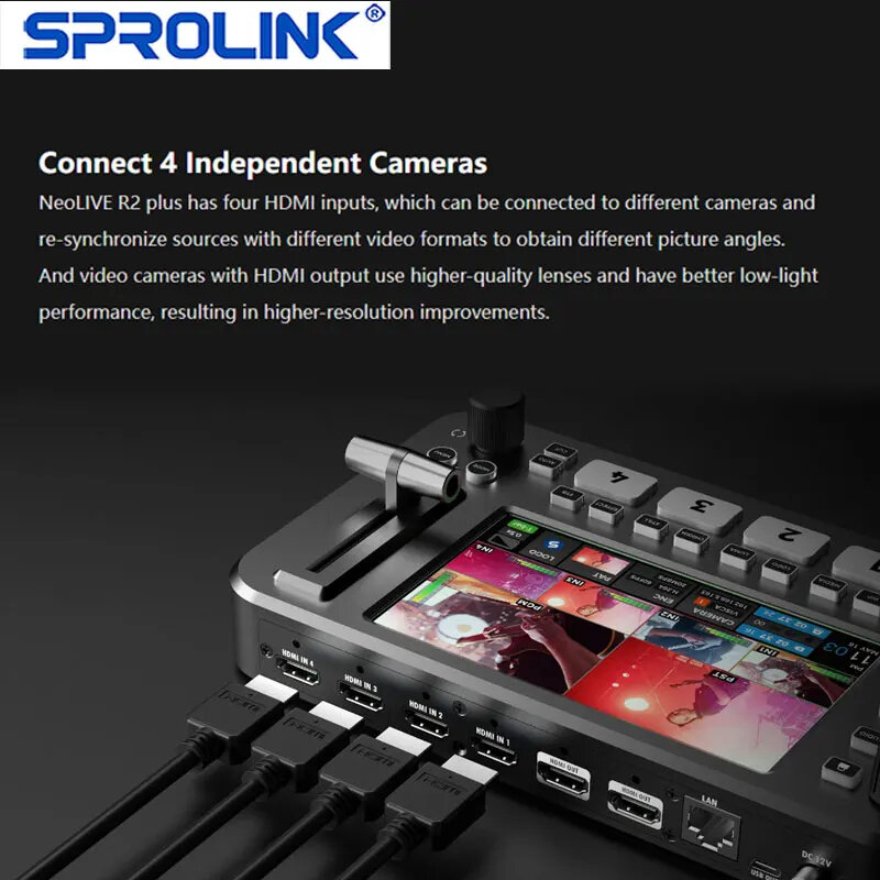 SPROLINK-Mezclador de entradas Compatible con HDMI, conmutador de transmisión en vivo, multicámaras, 4 canales, NEOLIVE R2 Plus