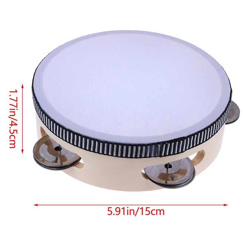 1Pc 15cm Wooden Tambourine Drum Kids Handheld Drum Percussion Musical Instruments Toys For Children Educational Toys