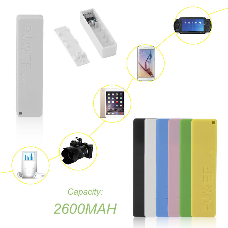 2600MAH Portable Size 1*18650 Battery External Power Bank Backup Battery Charger Power Bank Case For Smart Phones