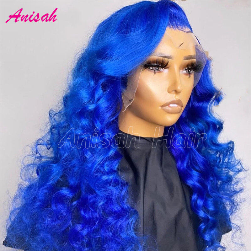 Glueless Blue Wigs Human Hair Lace Front Loose Wave 13x4 Human Hair Wigs for Women HD Transparent Lace Frontal Wigs