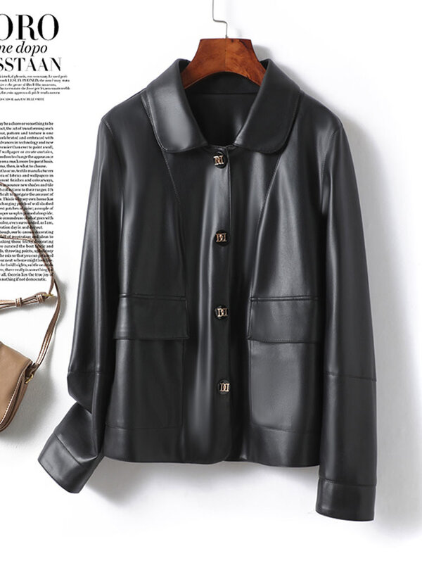 2024 New 4 Colors Genuine Leather Jacket for Women Fashion Loose Casual Covered Button Ladies Split Sheepskin Short Jacket Coats