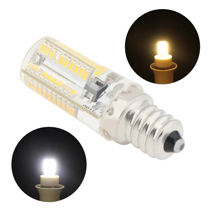 E12 lampu bohlam kristal putih SMD LED 80 3014, lampu sorot LED 110V / 220V 360 dapat diredupkan putih hangat