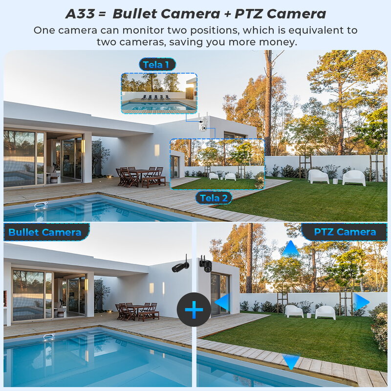 4K 8MP HD Wifi PTZ Camera Dual Lens Dual Screen AI Auto Tracking Outdoor IP Camera Audio Smart Video Surveillance CCTV P2P ICSEE
