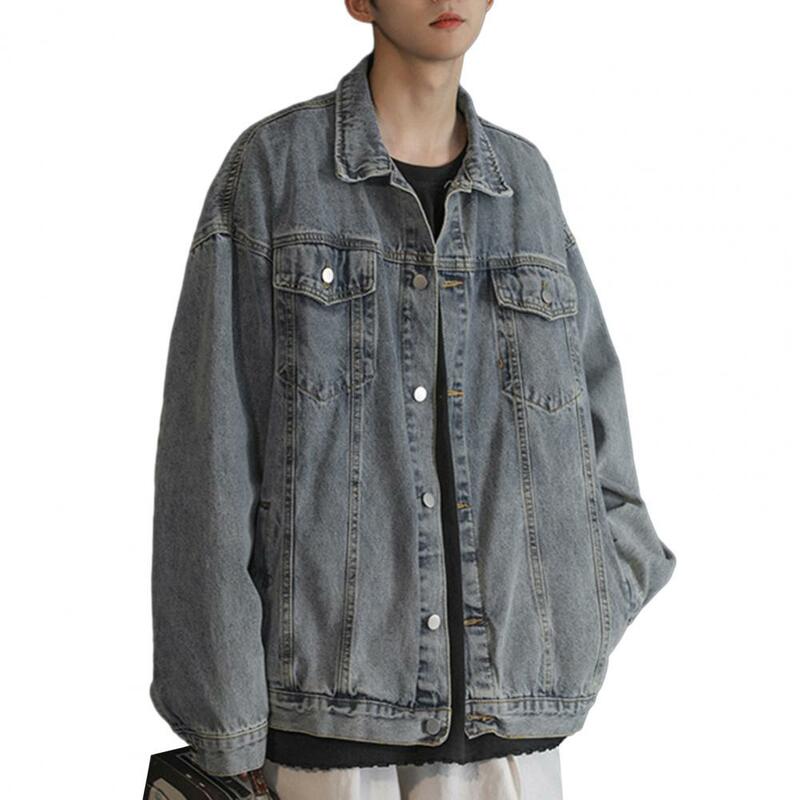 Men Denim Jacket Men Jacket Retro Hip Hop Style Denim Jacket with Multi Pockets Plus Size Men Coat for Casual Streetwear