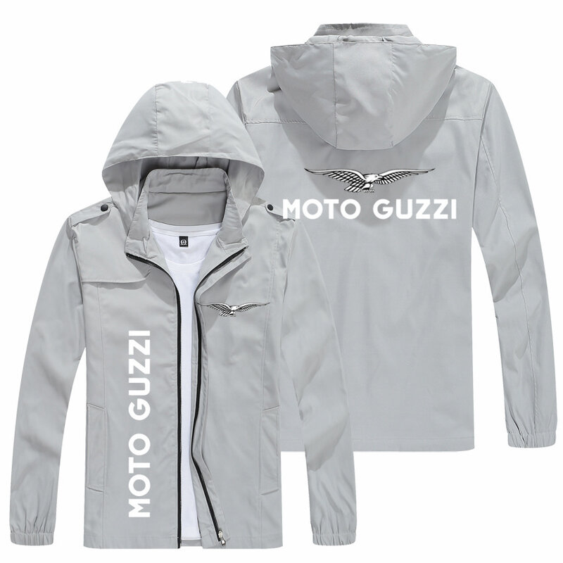 Moto Guzzi Cardigan de logotipo com capuz, jaqueta piloto com zíper, roupa esportiva casual ao ar livre, nova, primavera e outono