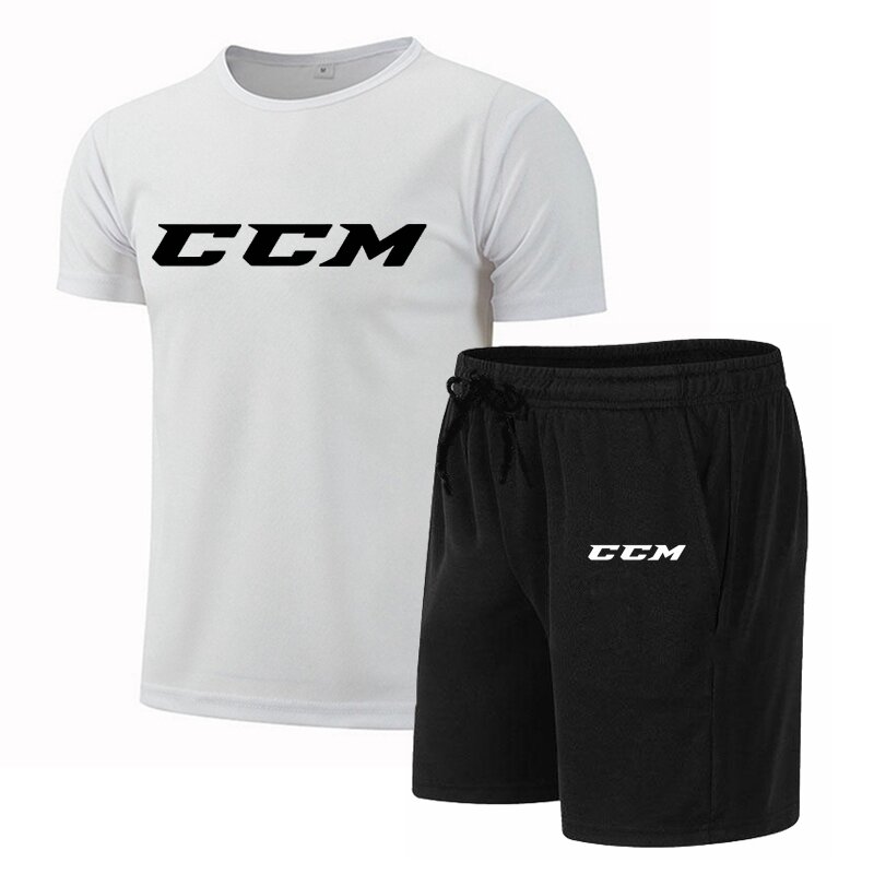 Zomer Heren Fitness Mode Heren Casual Sportkleding Pak Sneldrogend Sportpak Ccm Korte Mouw + Short 2 Delige Set