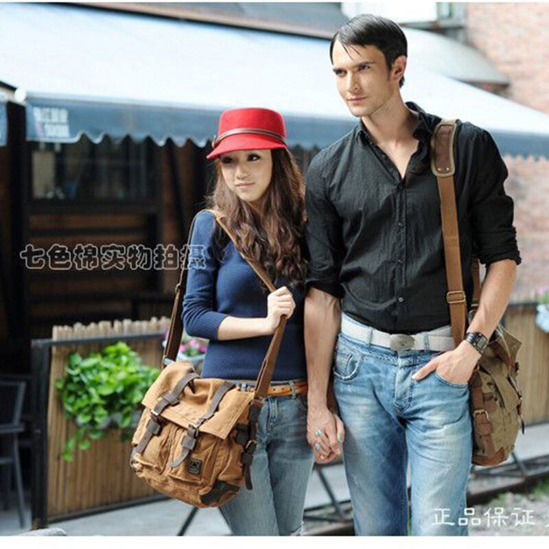 Bandolera de lona de cuero para hombre y mujer, bolso cruzado de algodón, informal, Vintage, a la moda, 2023