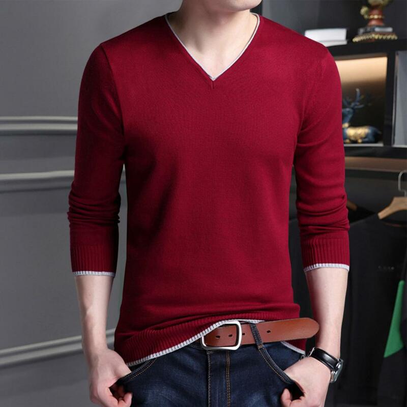 Fashion Brand T Shirts Men V Neck Street Wear Tops Men Sweater Autumn Winter Solid Color Bottoming Sweater Jumper Men Clothing