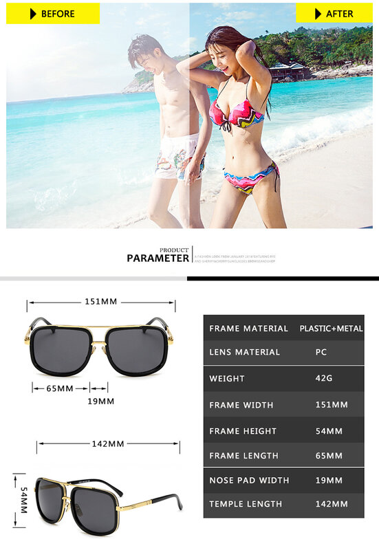 Солнцезащитные очки в стиле ретро UV400 Мужские, модные брендовые дизайнерские солнечные аксессуары в большой оправе, квадратной формы, в винтажном стиле, для вождения