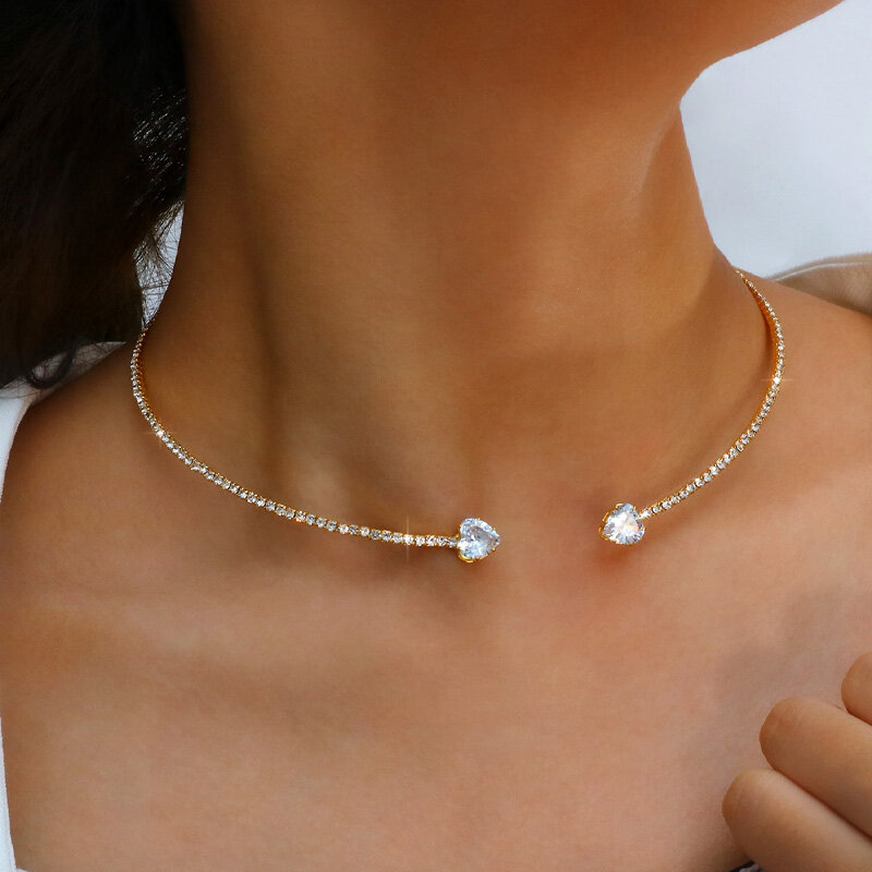 Модное ожерелье-чокер с подвеской в виде сердца для женщин, простое ожерелье с открытым воротником, аксессуары для ювелирных изделий