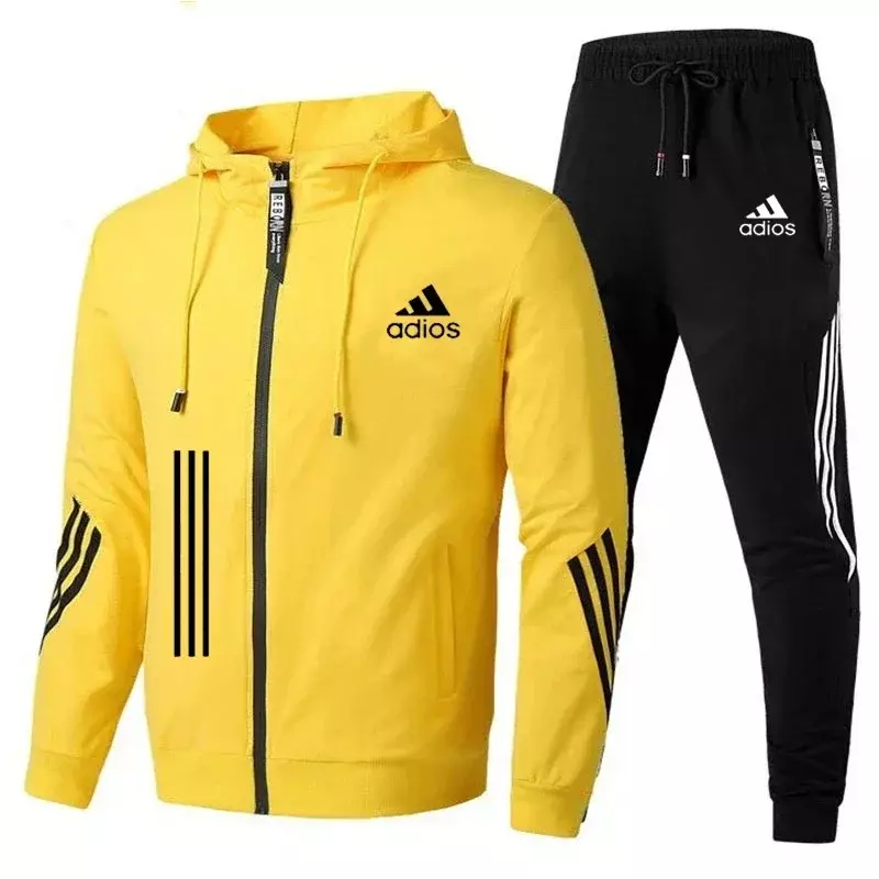New Brand Print Tracksuit Men 2 Piece Set Hoodie and Pants Casual Sportswear Gym Clothing Jogging Men's Suits Black Red