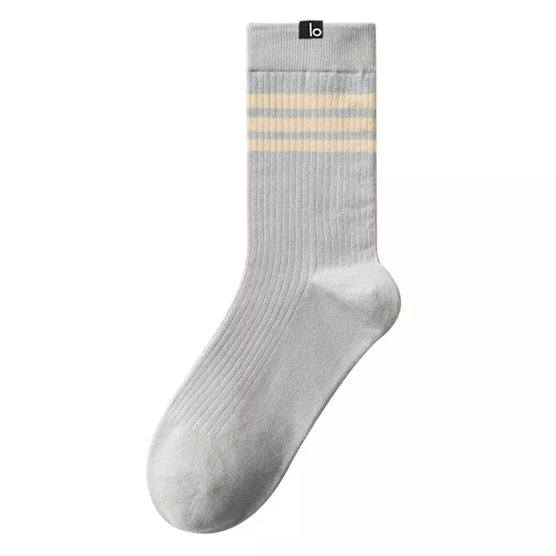 Comprimento médio masculino desodorizante meias de algodão, LO respirável e suor absorvente, Três meias listradas