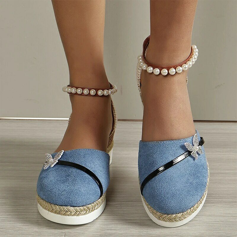 Crystal Wedges Shoes Women Beaded Shallow Sandals 2024 New Fashion Platform Designer Shoes Summer Brand Cozy Female Zapatillas