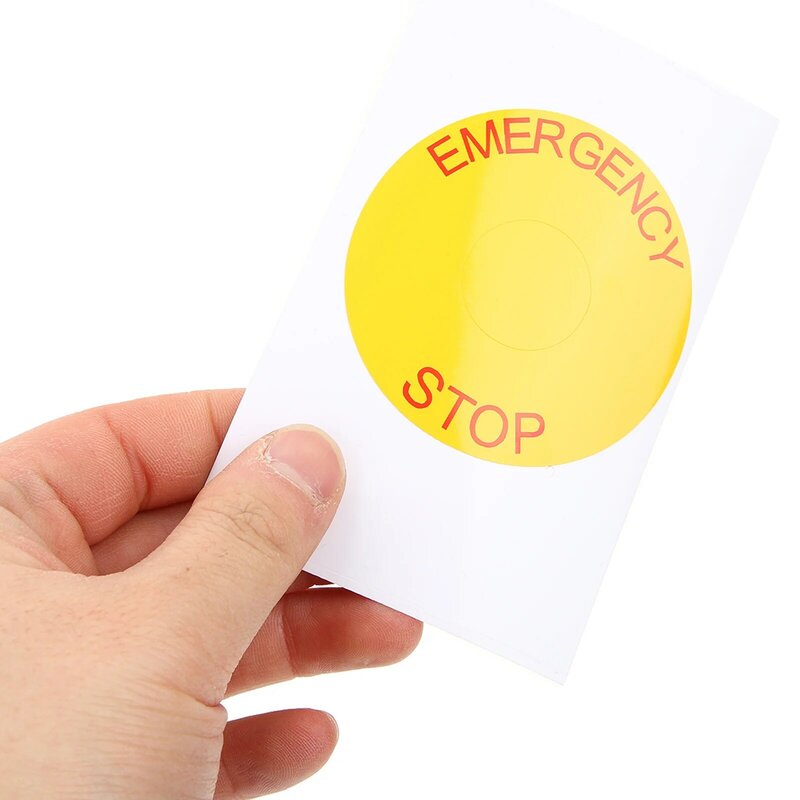 Etiquetas adhesivas de parada de emergencia, 10 piezas, pegatinas de botón de maquinaria, cable de conector rápido de resorte
